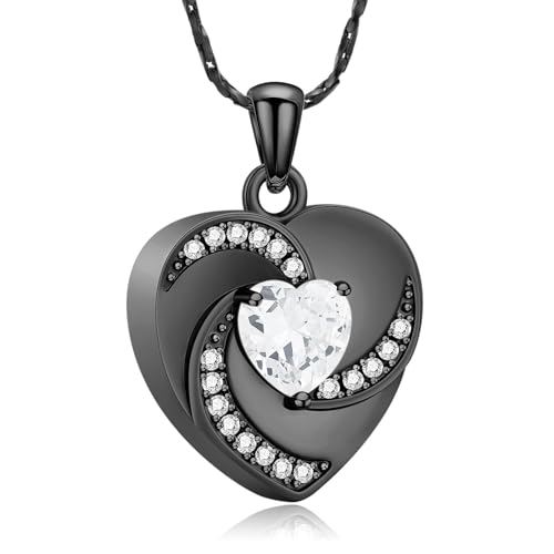 AIWENXI Kristall Herz Kremation Schmuck für Asche Herz Form Geburtsstein Urne Halsketten Edelstahl Gedenkschmuck Halsketten Haustier Erinnerungen Anhänger von AIWENXI