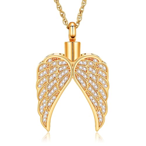 AIWENXI Kristallflügel Kremation Schmuck Urne Halsketten für Asche für Männer Frauen Gedenkasche Anhänger Schmuck Haustier/menschliche Erinnerungen Halsketten Schmuck von AIWENXI