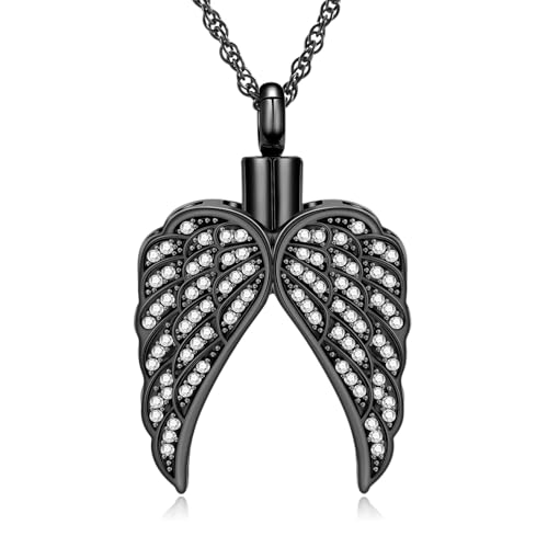 AIWENXI Kristallflügel Kremation Schmuck Urne Halsketten für Asche für Männer Frauen Gedenkasche Anhänger Schmuck Haustier/menschliche Erinnerungen Halsketten Schmuck von AIWENXI