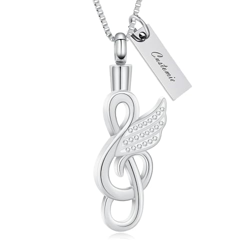 AIWENXI Musikalische Note Kremation Schmuck für Asche Kristall Flügel Asche Halsketten für Männer Frauen Edelstahl Mensch/Haustier Erinnerungsstücke Gedenken Asche Anhänger von AIWENXI