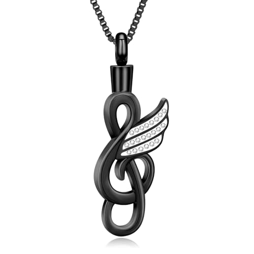AIWENXI Musikalische Note Kremation Schmuck für Asche Kristall Flügel Asche Halsketten für Männer Frauen Edelstahl Mensch/Haustier Erinnerungsstücke Gedenken Asche Anhänger von AIWENXI