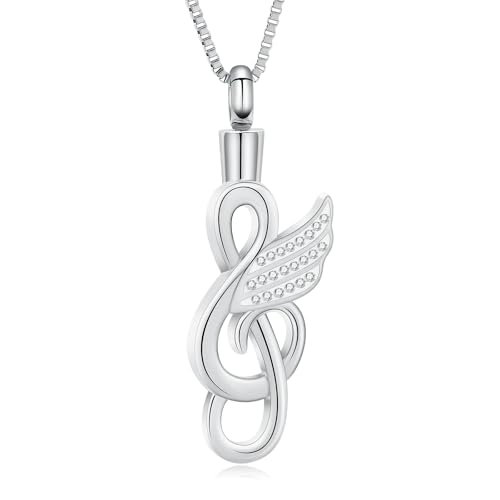 AIWENXI Musikalische Note Kremation Schmuck für Asche Kristall Flügel Asche Halsketten für Männer Frauen Edelstahl Mensch/Haustier Erinnerungsstücke Gedenken Asche Anhänger von AIWENXI
