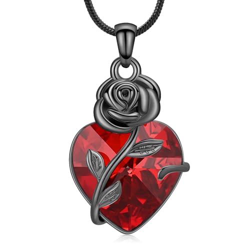 AIWENXI Rosenblume Feuerbestattung Schmuck Herzform Birthstone Urnen Halsketten für Asche Edelstahl Andenken Gedenkurne Menschliche Asche Urnen Anhänger Schmuck für Männer Frauen von AIWENXI
