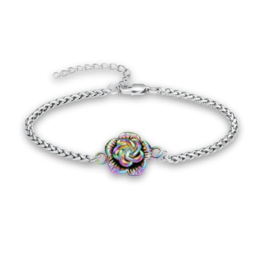 AIWENXI Rosenblumen Kremation Armbänder für Asche Blume Urne Armbänder Edelstahl Erinnerungen Gedenkstätte Asche Armband für Männer Frauen von AIWENXI
