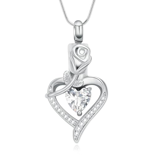 AIWENXI Rosenblumen Kremation Schmuck für Asche Kristall Herz Asche Halsketten für Männer Frauen Edelstahl Memorial Kremation Asche Anhänger Haustier Erinnerungen Schmuck AIWENXI Rosenblumen Kremation Schmuck für Asche Kristall Herz Asche Halsketten für Männer Frauen Edelstahl Memorial Kremation Asche Anhänger Haustier Erinnerungen Schmuck von AIWENXI