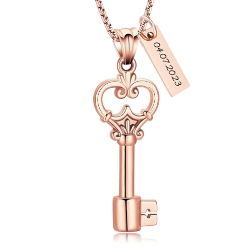 AIWENXI Schlüsselform Urne Halsketten für Männer Frauen Blume Kremation Denkmal Asche Anhänger Edelstahl Haustier Erinnerungen Halsketten für Aschenhalter Schmuck von AIWENXI