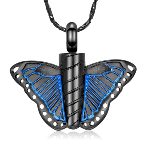AIWENXI Schmetterling Feuerbestattung Gedenkurne Asche Anhänger für Frauen Männer Haustier Urne Halsketten Erinnerungen Kremation Schmuck Edelstahl Aschenhalter Schmuck von AIWENXI