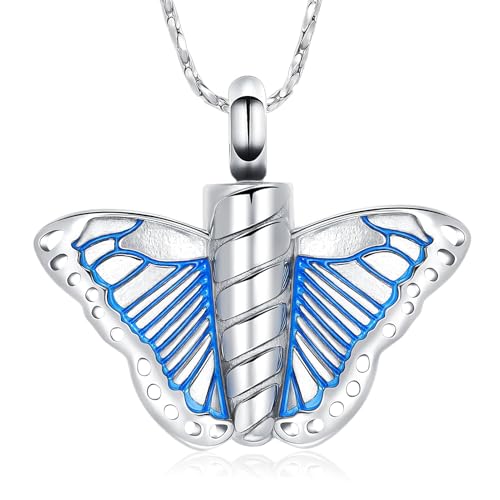 AIWENXI Schmetterling Feuerbestattung Gedenkurne Asche Anhänger für Frauen Männer Haustier Urne Halsketten Erinnerungen Kremation Schmuck Edelstahl Aschenhalter Schmuck von AIWENXI