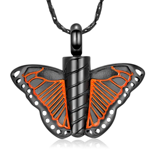 AIWENXI Schmetterling Feuerbestattung Gedenkurne Asche Anhänger für Frauen Männer Haustier Urne Halsketten Erinnerungen Kremation Schmuck Edelstahl Aschenhalter Schmuck von AIWENXI