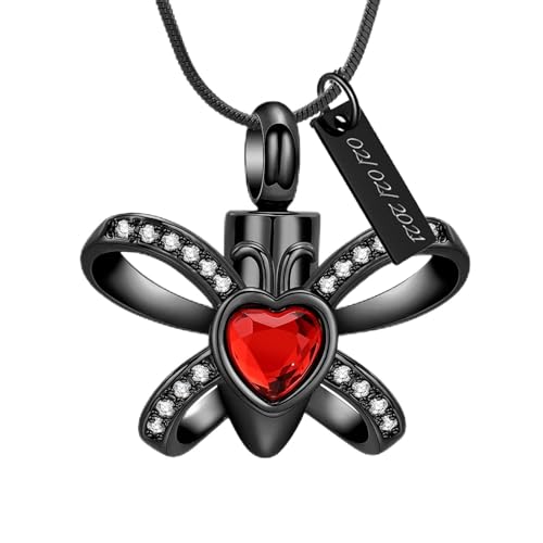 AIWENXI Schmetterling Urne Halsketten für Asche Kristall Herz Kremation Schmuck Edelstahl Haustier Kremation Gedenkanhänger Erinnerungen Schmuck für Männer Frauen von AIWENXI