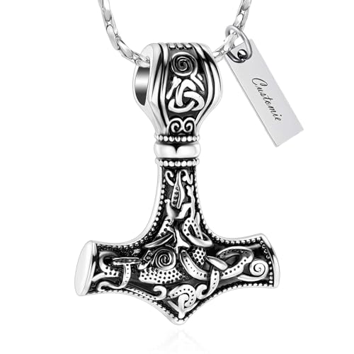 AIWENXI Thor's hammer Einäscherung Schmuck Männer Urne Halskette Frauen Keltische Knoten Nordic Viking Gedenk Mensch/Haustier Asche Anhänger Asche Halskette Schloss Souvenir Schmuck von AIWENXI