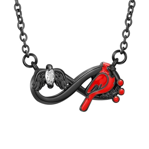 AIWENXI Unendlichkeit Urne Halsketten für Frauen Männer Nordliche Kardinal Kremation Schmuck für Asche Kristall Engel Flügel Gedenken Asche Anhänger Haustier Erinnerungen Schmuck von AIWENXI