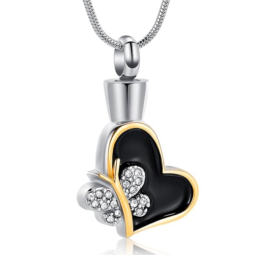 AIWENXI Urne Halsketten für Asche Schmetterling Herz Kremation Schmuck Asche Anhänger für Männer Frauen Edelstahl Haustier Gedenkschmuck Erinnerungen Geschenke von AIWENXI