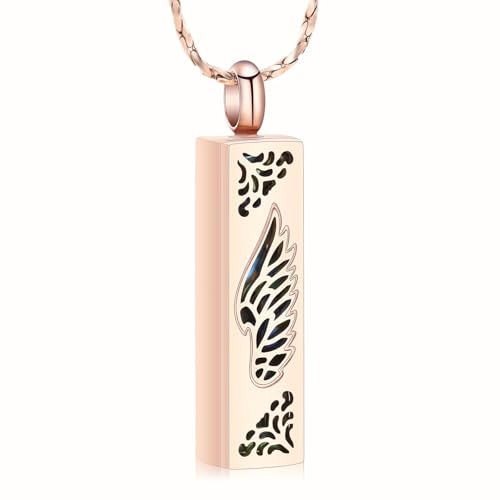 AIWENXI Vertikale Bar Asche Halsketten für Männer Frauen Flügel Kremation Gedenkurne Asche Anhänger Halsketten Edelstahl Baoyu Stein Erinnerungen Schmuck für Haustier Asche Halter von AIWENXI