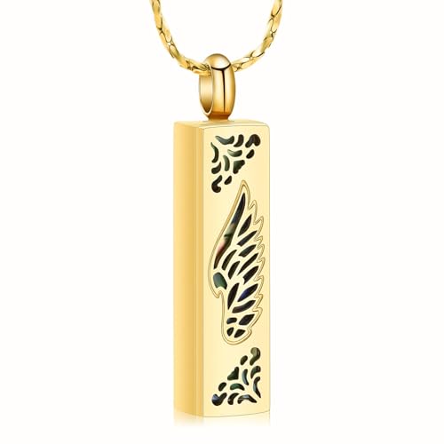 AIWENXI Vertikale Bar Asche Halsketten für Männer Frauen Flügel Kremation Gedenkurne Asche Anhänger Halsketten Edelstahl Baoyu Stein Erinnerungen Schmuck für Haustier Asche Halter von AIWENXI