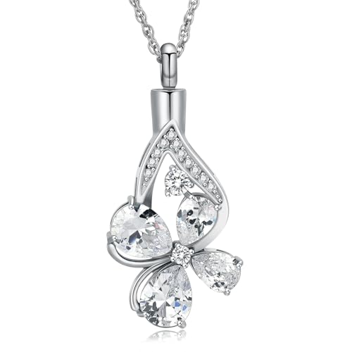 AIWENXI Wasser Tropfen Urn Halsketten für Frauen Vier Blatt Einäscherung Schmuck für Asche Edelstahl Andenken Gedenk Asche Anhänger Schmuck von AIWENXI