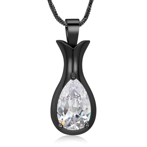 AIWENXI Wassertropfen Kremation Schmuck für Asche Kristall Asche Gedenken Urne Halsketten für Frauen Edelstahl Haustier Erinnerungen Anhänger für Geliebte Asche Halter von AIWENXI