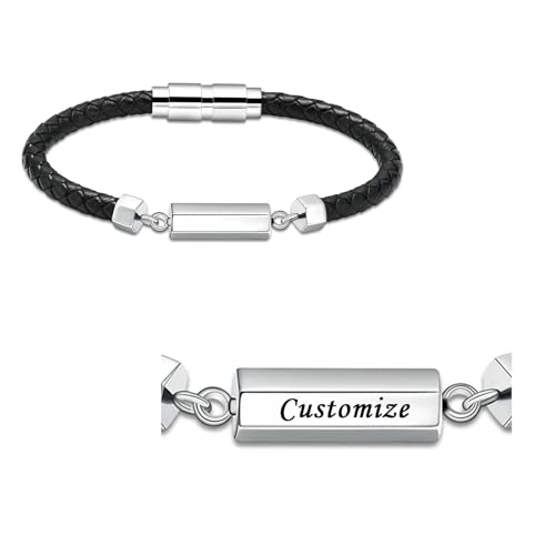 AIWENXI Zylinder Bar Kremation Armbänder für Asche PU Leder Urn Armbänder für Männer Edelstahl Haustier Asche Gedenkarmband Erinnerungen Armband Schmuck von AIWENXI