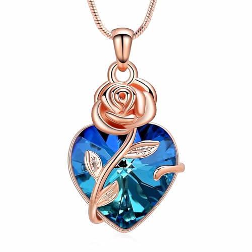 AIWENXI Rosenblume Feuerbestattung Schmuck Herzform Birthstone Urnen Halsketten für Asche Edelstahl Andenken Gedenkurne Menschliche Asche Urnen Anhänger Schmuck für Männer Frauen von AIWENXI