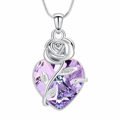 AIWENXI Rosenblume Feuerbestattung Schmuck Herzform Birthstone Urnen Halsketten für Asche Edelstahl Andenken Gedenkurne Menschliche Asche Urnen Anhänger Schmuck für Männer Frauen von AIWENXI