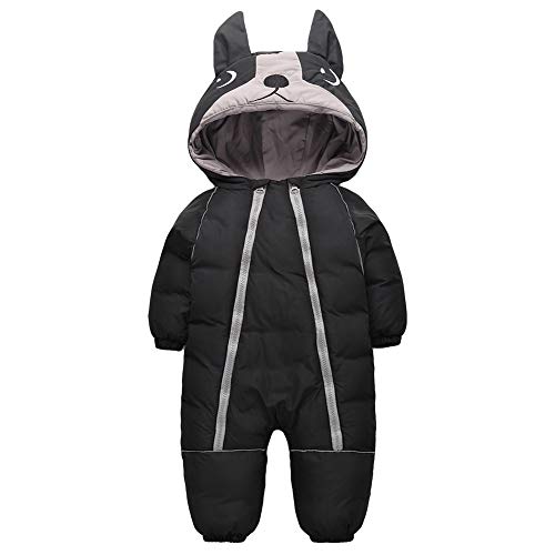 AIWUHE Baby Schneeanzug Spielanzug Winter Overall Reißverschluss Vorne Neugeborenen onesies Daunenanzug Strampler mit Kapuze Mädchen Jungen Winterjacke Jumpsuit schwarz 110 von AIWUHE