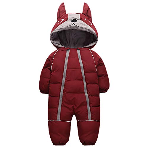 AIWUHE Baby Schneeanzug Spielanzug Winter Overall Reißverschluss Vorne Neugeborenen onesies Daunenanzug Strampler mit Kapuze Mädchen Jungen Winterjacke Jumpsuit weinrot 110 von AIWUHE