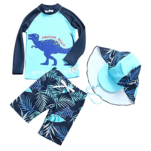 AIWUHE Badehose Jungen Schwimmshirt Kinder UV Schutz Badeset mit Badekappe Cartoon Langarm (as3, Numeric, Numeric_98, Numeric_104, Regular) von AIWUHE