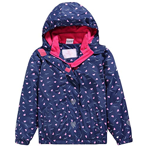 AIWUHE Mädchen Jacke mit Fleecefütterung Herz Motiv Kinderjacke Winddicht Wanderjacke warm atmungsaktiv Trekkingjacke Outdoor Windjacke, Marine, 110/116 von AIWUHE