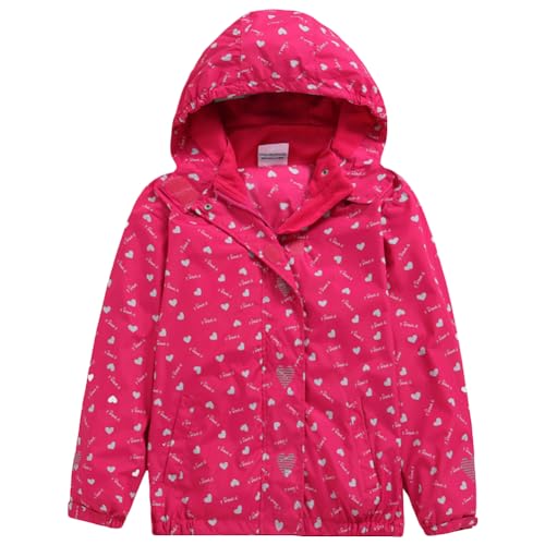 AIWUHE Mädchen Jacke mit Fleecefütterung Herz Motiv Kinderjacke Winddicht Wanderjacke warm atmungsaktiv Trekkingjacke Outdoor Windjacke, Rosa, 134/140 von AIWUHE