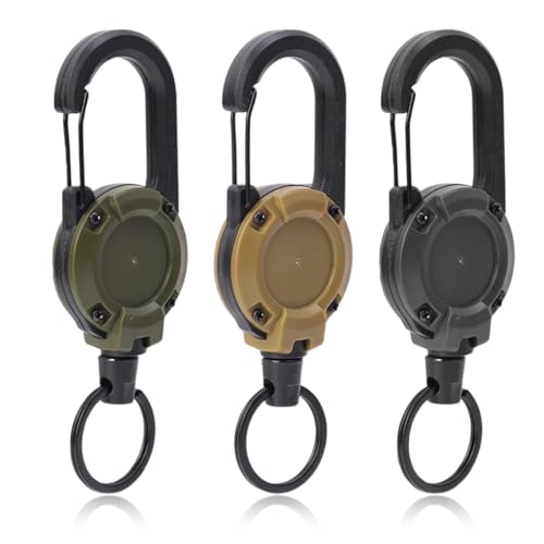 Schlüsselanhänger Ausweishalter, 3 Stück, einziehbarer Schlüsselanhänger, Einziehbarer Schlüsselanhänger, strapazierfähiger Karabiner, Schlüsselband Ausziehbar, Schwarz, Militärgrün, Khaki Schlüsselanhänger Ausweishalter, 3 Stück, einziehbarer Schlüsselanhänger, Einziehbarer Schlüsselanhänger, strapazierfähiger Karabiner, Schlüsselband Ausziehbar, Schwarz, Militärgrün, Khaki von AIXYEA