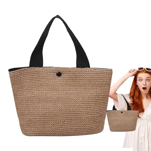 AIYING Rattan-Strandtasche, Korbtaschen für Damen | Handgewebte Handtasche aus Rattan mit Stoffband,Modische, tragbare, aus Stroh gewebte Sommer-Strandtasche für Verabredungen von AIYING