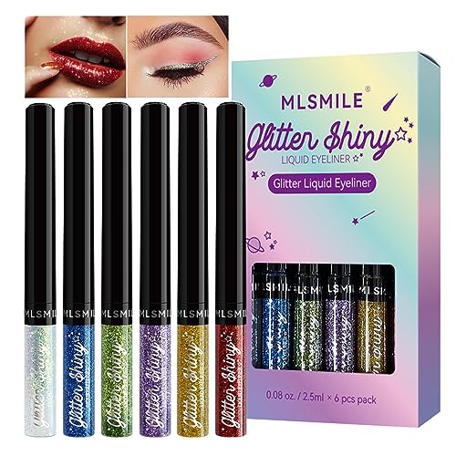 Farb-Eyeliner-Flüssigkeit | Eyeliner-Lidschatten 6 Farben | Eye Glitter Shimmer Eyeliner, Sparkle Eyeliner Wasserfest, Glitzer-Lidschatten, Party-Augen-Make-up Aiying von AIYING