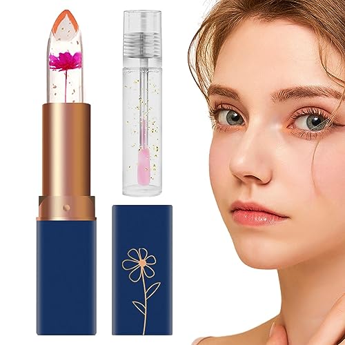 Gelee-Lipgloss - Langanhaltendes, nahrhaftes Lippenbalsam-Glanz-Set,Lippenbalsam, Kristallblumen-Gelee-Lippenstift, farbwechselnder Gelee-Lippenstift für Frauen Aiying von AIYING