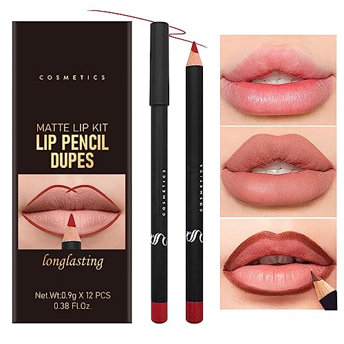 Lippenkonturenstift, Mattes Lipliner-Stift-Set mit 12 Stück, Einfach zu färbende Lipliner für den täglichen Gebrauch bei Frauen, Partys, Verabredungen, Geschenken und Mädchen Aiying von AIYING