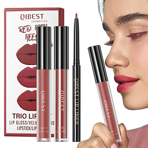 Lippenkonturenstift und Lippenstift-Set,Glänzender, langlebiger Antihaft-Becher | Langlebiges Lippen-Make-up-Geschenkset für Frauen und Mädchen Aiying von AIYING