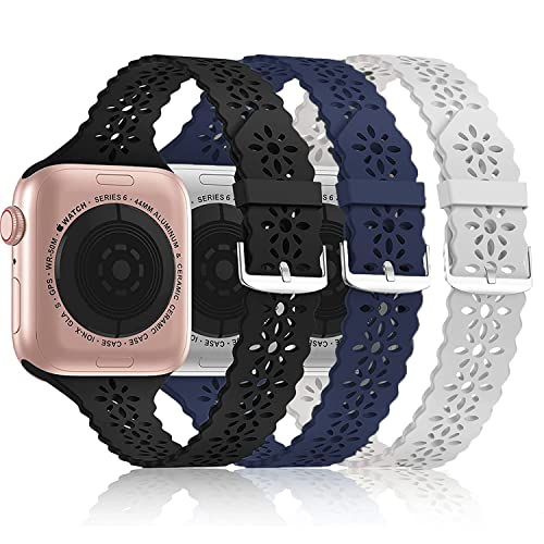 AIYIRUO 3 Pack Armband Kompatibel mit Apple Watch Armband Spitze Silikon 40mm 44mm 41mm 45mm Damen Herren,Schmales,Ausgehöhltes Design, weiche Sportuhrenarmbänder für die iWatch-Serie SE/7/6/5/4/3/2/1 von AIYIRUO
