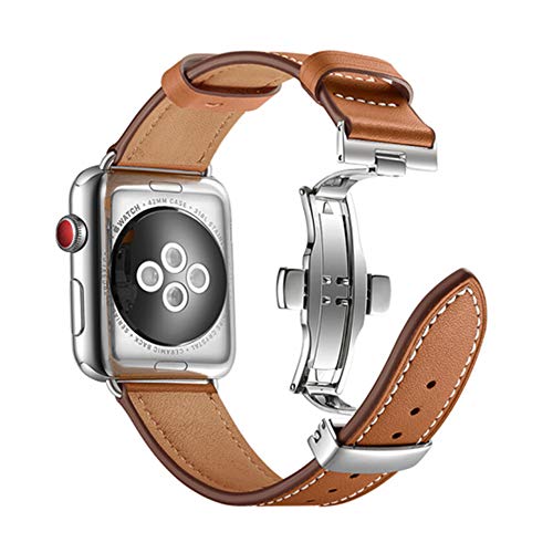 AIYIRUO für kompatibel mit Apple Watch 8 Armband Leder 45mm 41mm 44mm 40mm 49mm, Herren Damen Faltschließe Ersatz Original Lederband für iWatch Serie8 7 6 5 4 3 2 1 von AIYIRUO