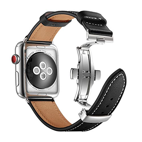 AIYIRUO für kompatibel mit Apple Watch 8 Armband Leder 45mm 41mm 44mm 40mm 49mm, Herren Damen Faltschließe Ersatz Original Lederband für iWatch Serie8 7 6 5 4 3 2 1 von AIYIRUO