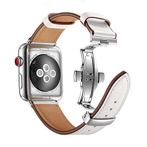 AIYIRUO für kompatibel mit Apple Watch 8 Armband Leder 45mm 41mm 44mm 40mm 49mm, Herren Damen Faltschließe Ersatz Original Lederband für iWatch Serie8 7 6 5 4 3 2 1 von AIYIRUO