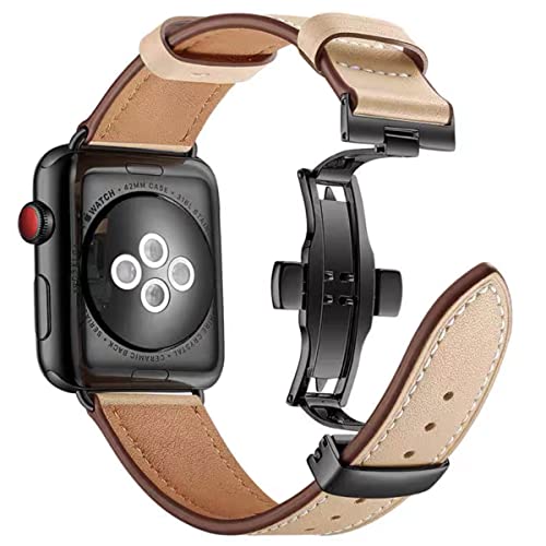 AIYIRUO für kompatibel mit Apple Watch 8 Armband Leder 45mm 41mm 44mm 40mm 49mm, Herren Damen Faltschließe Ersatz Original Lederband für iWatch Serie8 7 6 5 4 3 2 1 von AIYIRUO