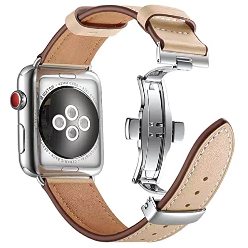 AIYIRUO für kompatibel mit Apple Watch 8 Armband Leder 45mm 41mm 44mm 40mm 49mm, Herren Damen Faltschließe Ersatz Original Lederband für iWatch Serie8 7 6 5 4 3 2 1 von AIYIRUO