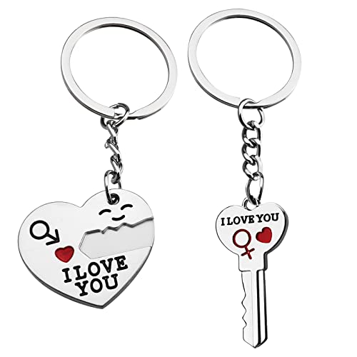 AIYONG Paar Schlüsselanhänger mit Gravur Rot Herz Partner Schlüsselbund I Love You Valentinstag Jahrestag Hochzeit Muttertag Vatertag 2-teilig Liebe Anhänger für Geburtstags Jahrestag Liebe Geschenk von AIYONG