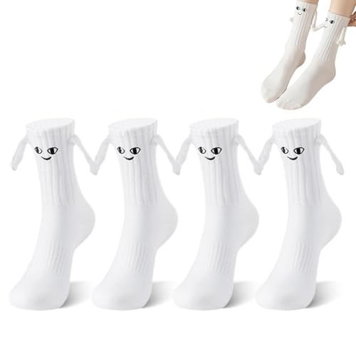 AIYVELU 2 Paar magnetische Socken mit Hand, Hand ziehende Socken mit magnetischem Arm lustiges albernes Geschenk für Frauen Männer Freunde Kumpel Kinder(Weißes Smiley-Gesicht) von AIYVELU