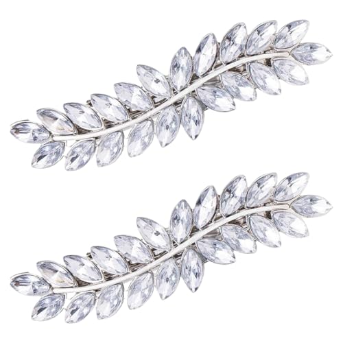 AIYVELU 2 Pcs Frauen Französisch Haarspangen, dünnes Haar, Kristall Hochzeit Haarspangen Silber Strass Haarspangen Clips funkelnde Braut Kopfbedeckungen für Frauen und Mädchen (Silber) von AIYVELU