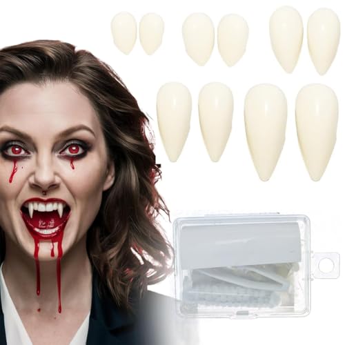 AIYVELU 5 Paar vampir zähne, Halloween Vampirzähne Gebiss Fangs,vampire teeth,Gefälscht Zähne mit Pellets Kleber für Cosplay,Requisiten,Halloween, Dämon, Hexe von AIYVELU