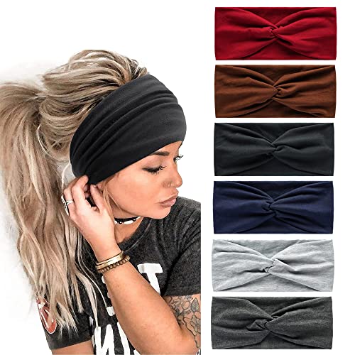 Breites Haarband Kopftücher für Frauen Stoff elastisch weich Boho Stirnband Blume Kopf wickeln Bandanas für Frauen Yoga Sport Haarbänder (NP6COLOR2) von AIZIYIN