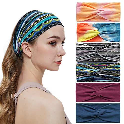 Breites Haarband Kopftücher für Frauen Stoff elastisch weich Boho Stirnband Blume Kopf wickeln Bandanas für Frauen Yoga Sport Haarbänder (NP6Ranse) von AIZIYIN