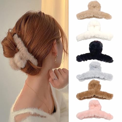 Große Haarkrallen Clips Schwarz Weiß Haarspangen Große Plüsch Haarspange Rutschfeste Haarkrallen für dickes Haar Frauen Haarschmuck für Frauen und Mädchen (HairclawMR) von AIZIYIN