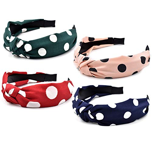 Headbands für Frauen 4-Packs Mixed Fabric Hair Band Wide Cute Knot Hairbands Accessories von AIZIYIN