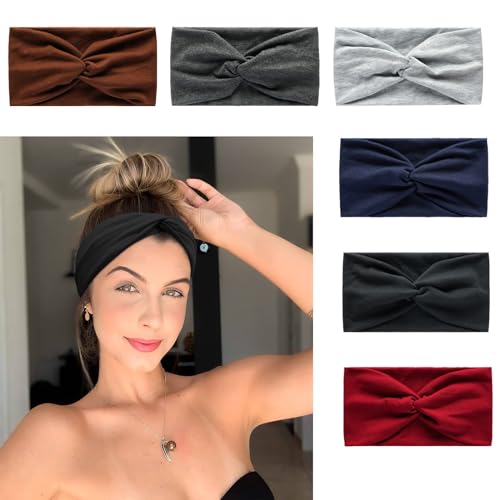 Kopftücher für Frauen Breite Stirnbänder Boho Mode geknotet Haarbänder für Erwachsene Frauen Mode Bandanas Yoga Sport Haarschmuck (6NColorRed) von AIZIYIN